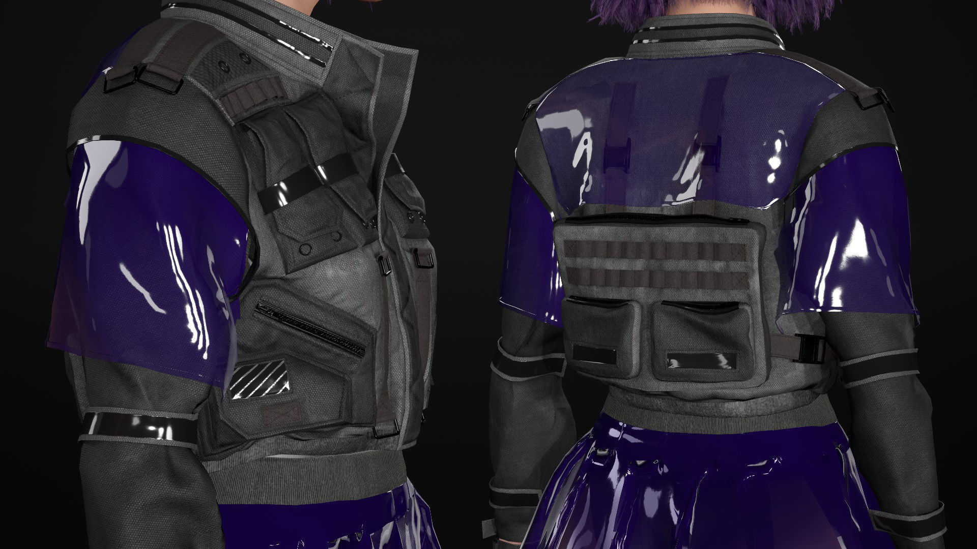 Mens and Womens Cyberpunk Outfits - Modular - Rigged 3D Model Collection_45