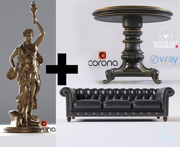 Decorative set Statue Sofa Table  Low-poly 3D model