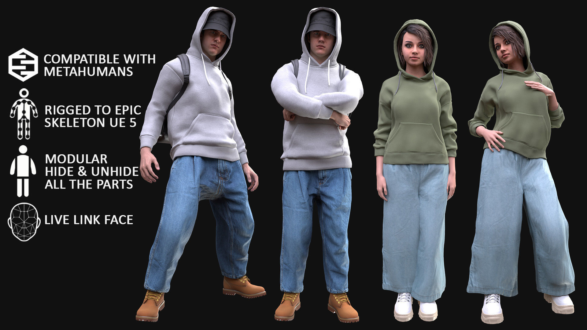 Mens and Womens Autumn Outfits - Modular - Rigged 3D Model Collection_5