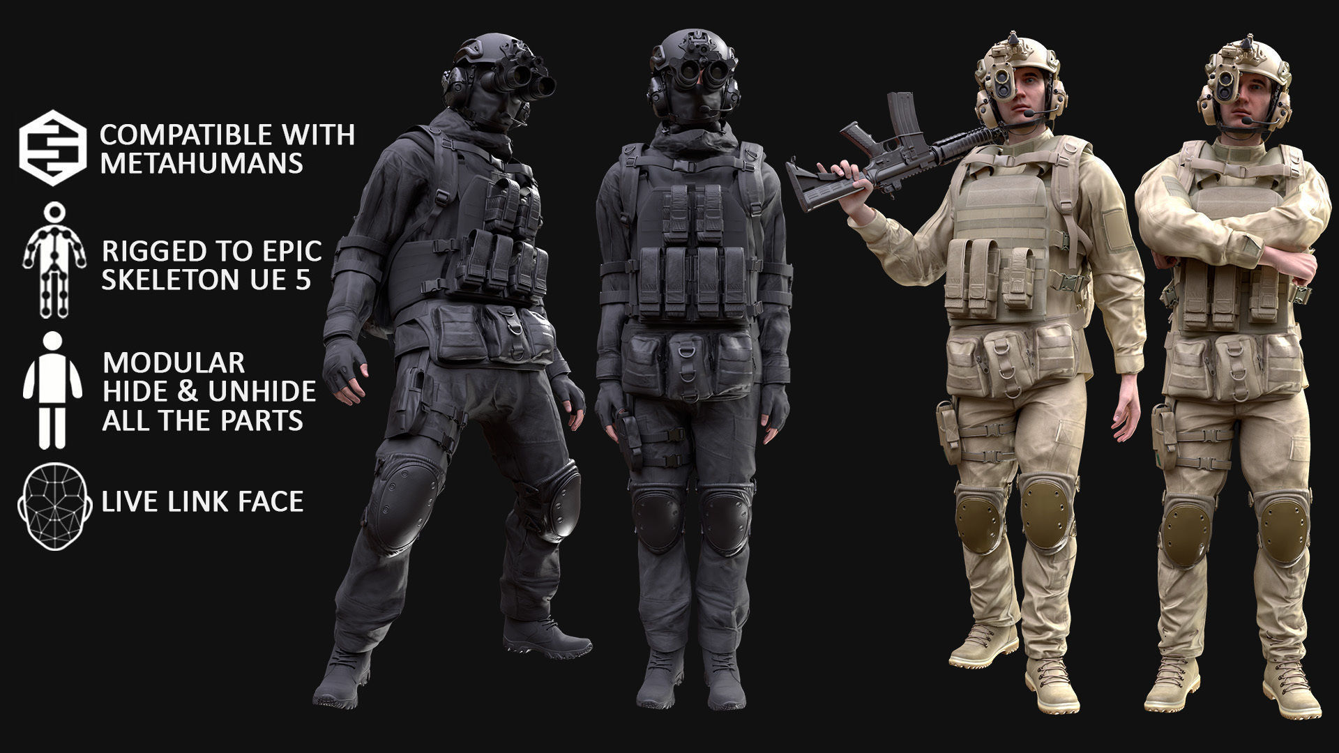 Mens Military Uniforms - Modular - Rigged 3D Model Collection_5