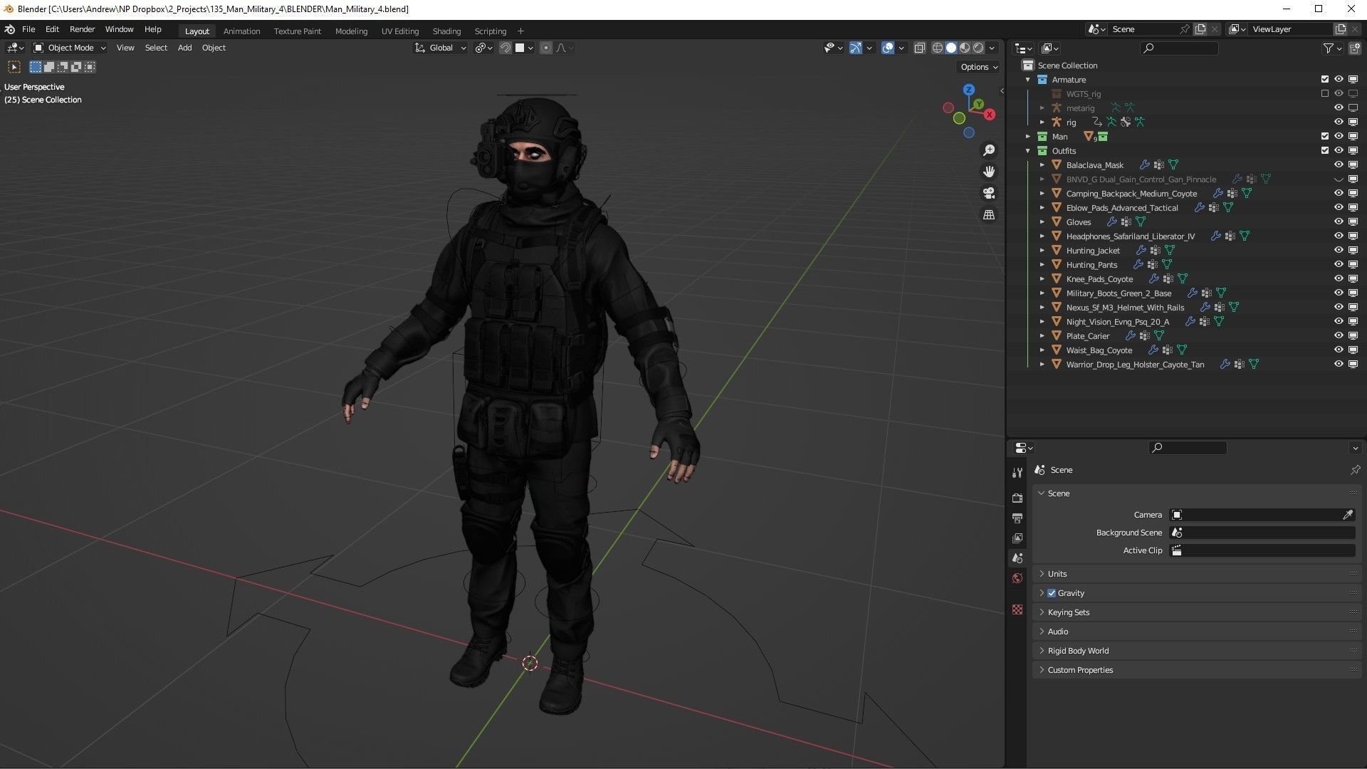 Mens Military Uniforms - Modular - Rigged 3D Model Collection_10