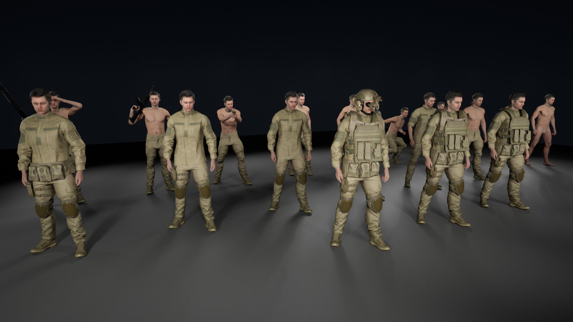 Mens Military Uniforms - Modular - Rigged 3D Model Collection_8