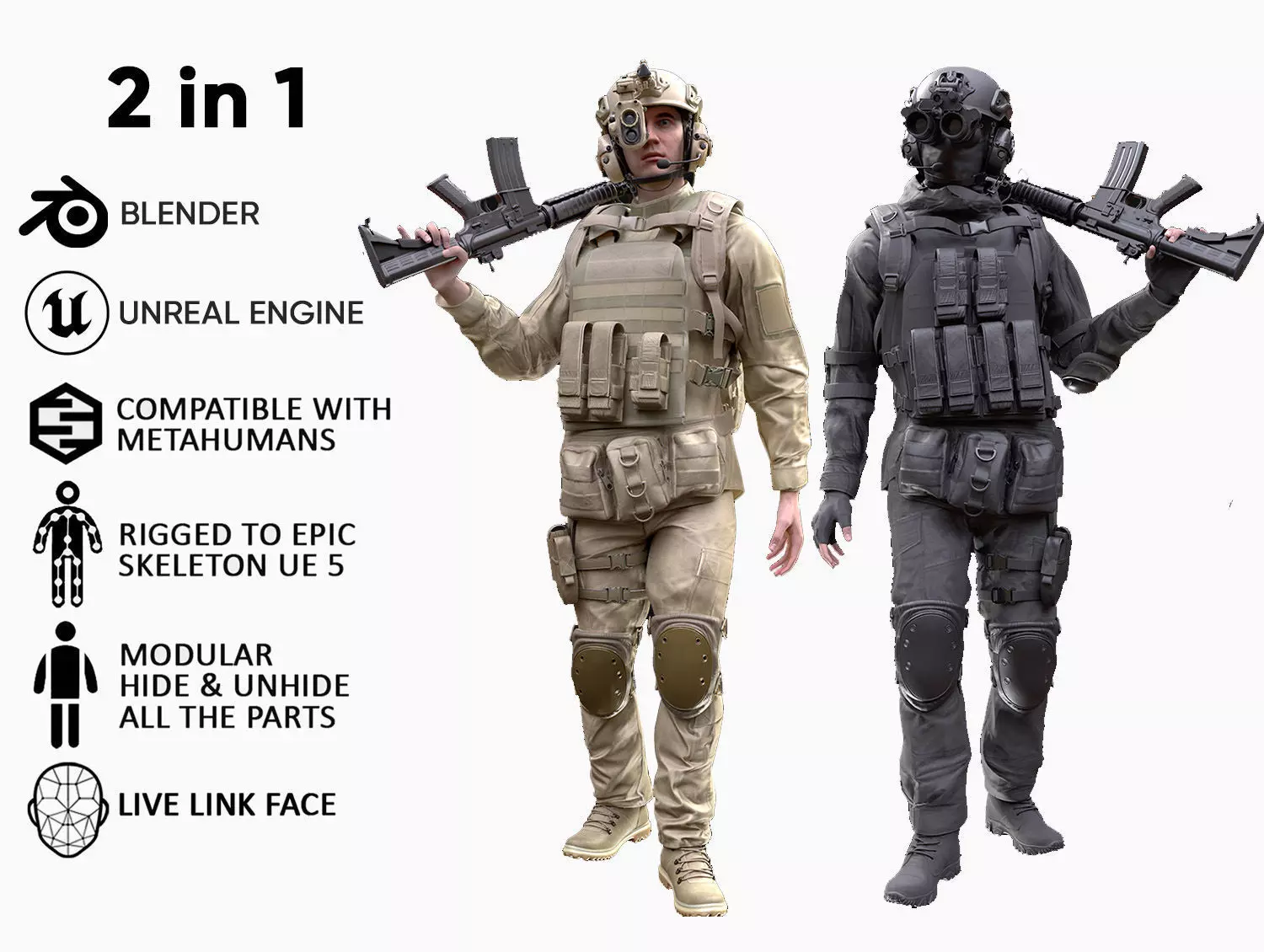 Mens Military Uniforms - Modular - Rigged 3D Model Collection_0