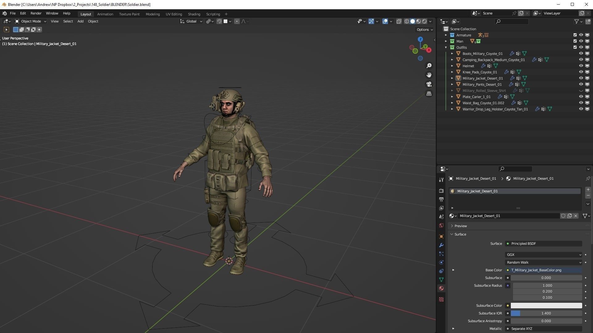 Mens Military Uniforms - Modular - Rigged 3D Model Collection_11