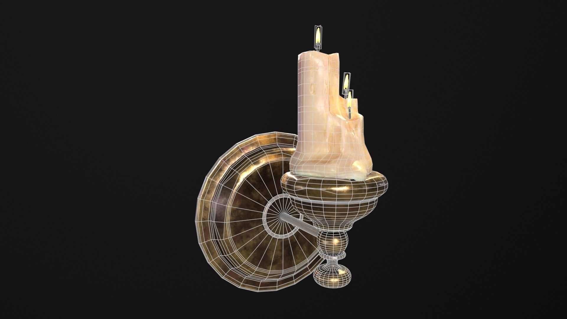 Brass Wall Candle Holder Low-poly 3D model_3