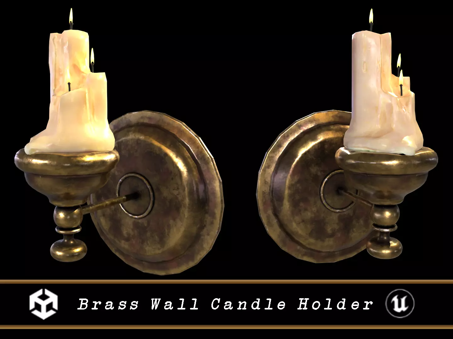 Brass Wall Candle Holder Low-poly 3D model_0