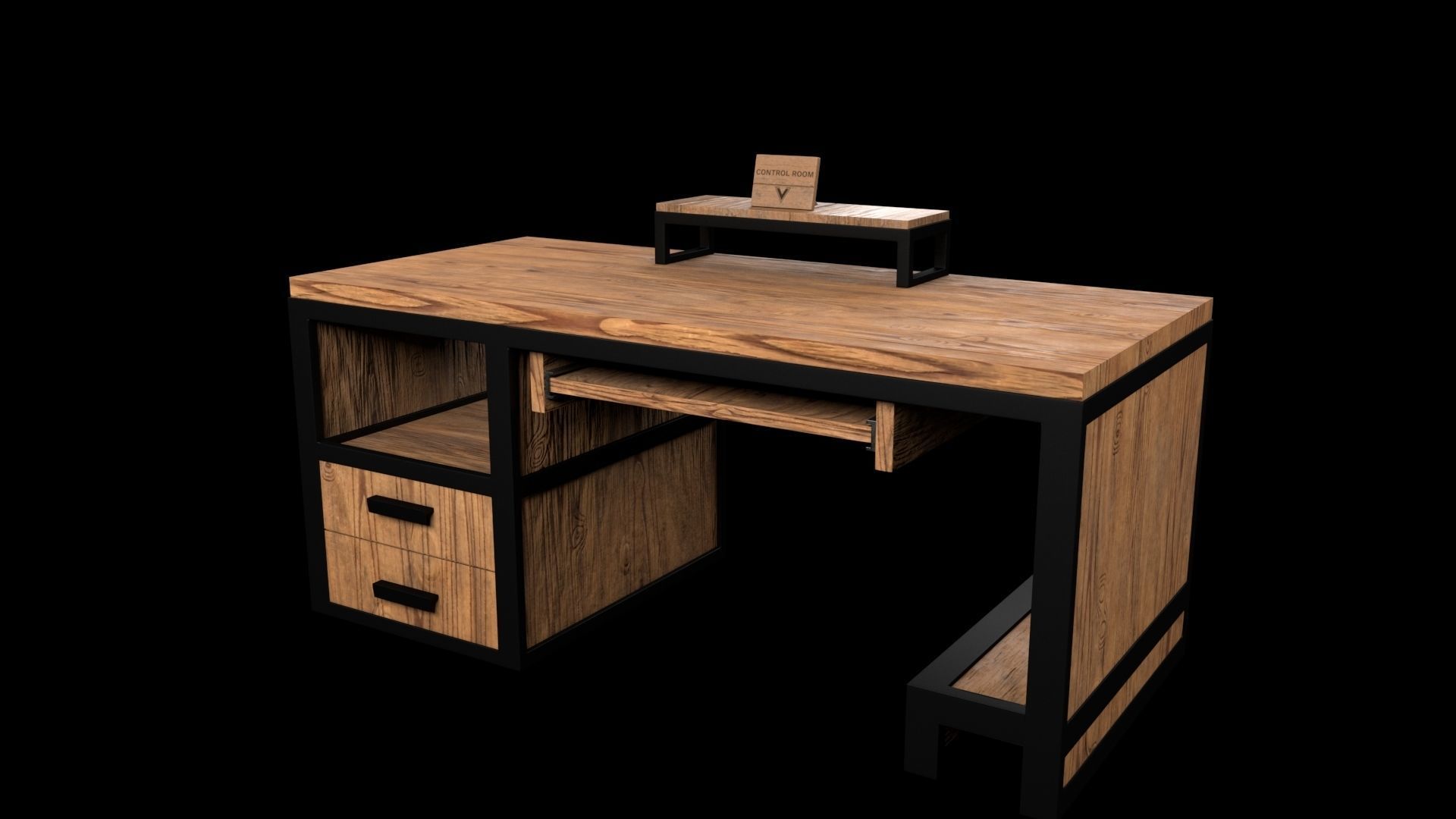 computer desk model Free low-poly 3D model_3