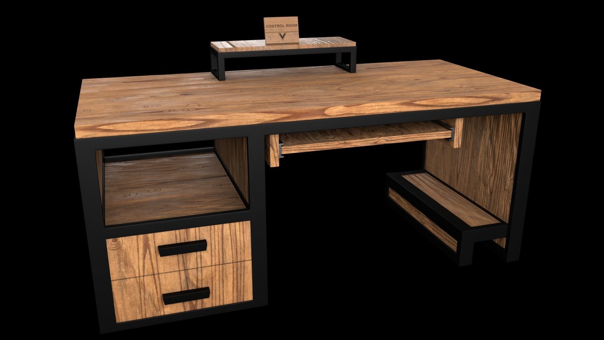 computer desk model Free low-poly 3D model_2