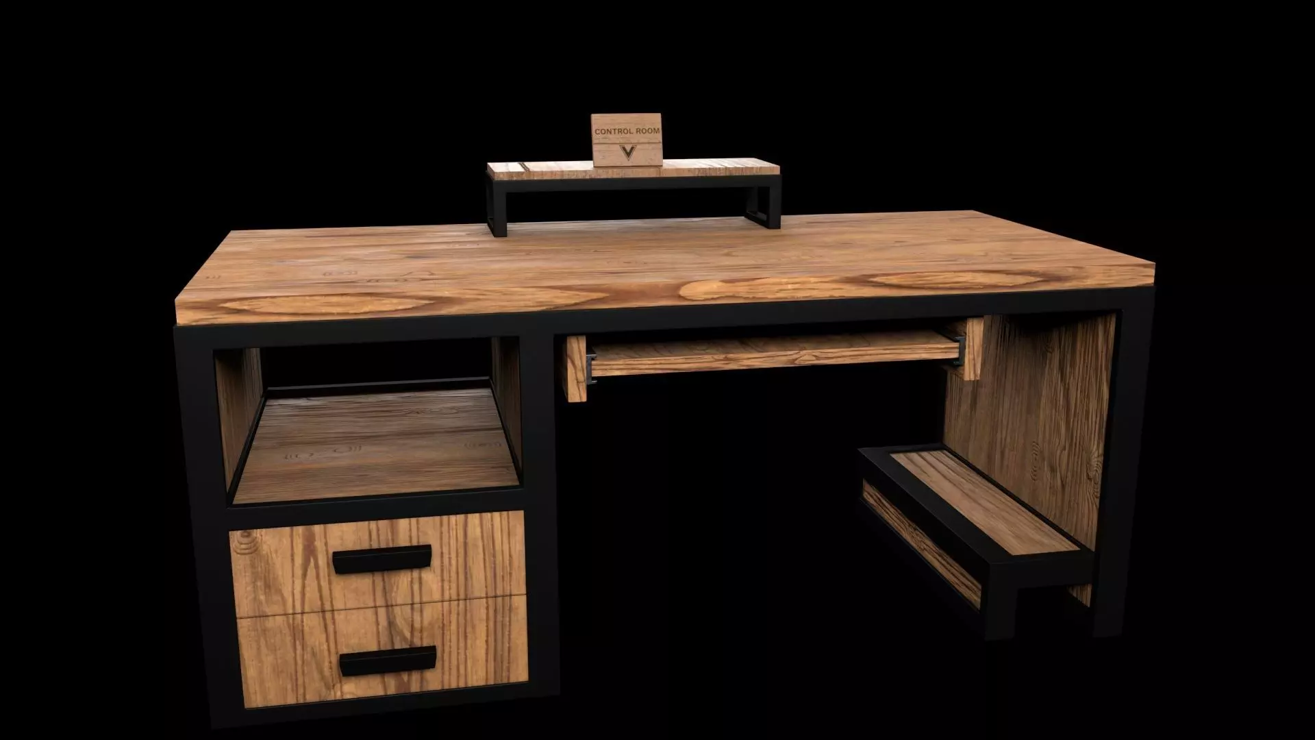 computer desk model Free low-poly 3D model_0