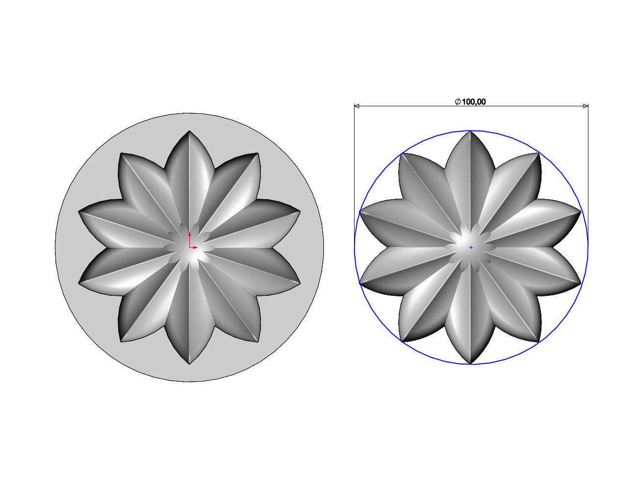 Mold 10 leaves lotus leaves rosette onlay relief 3D print model_7