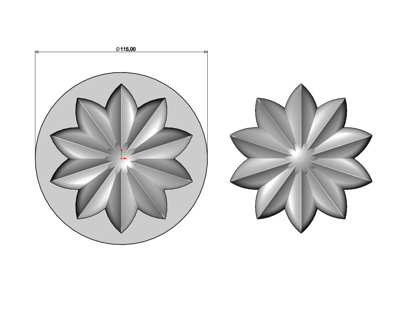 Mold 10 leaves lotus leaves rosette onlay relief 3D print model_6