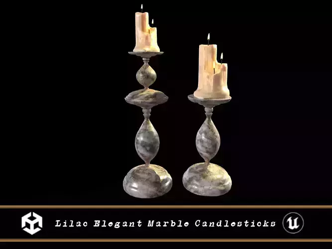 Lilac Elegant Marble Candlesticks Low-poly 3D model