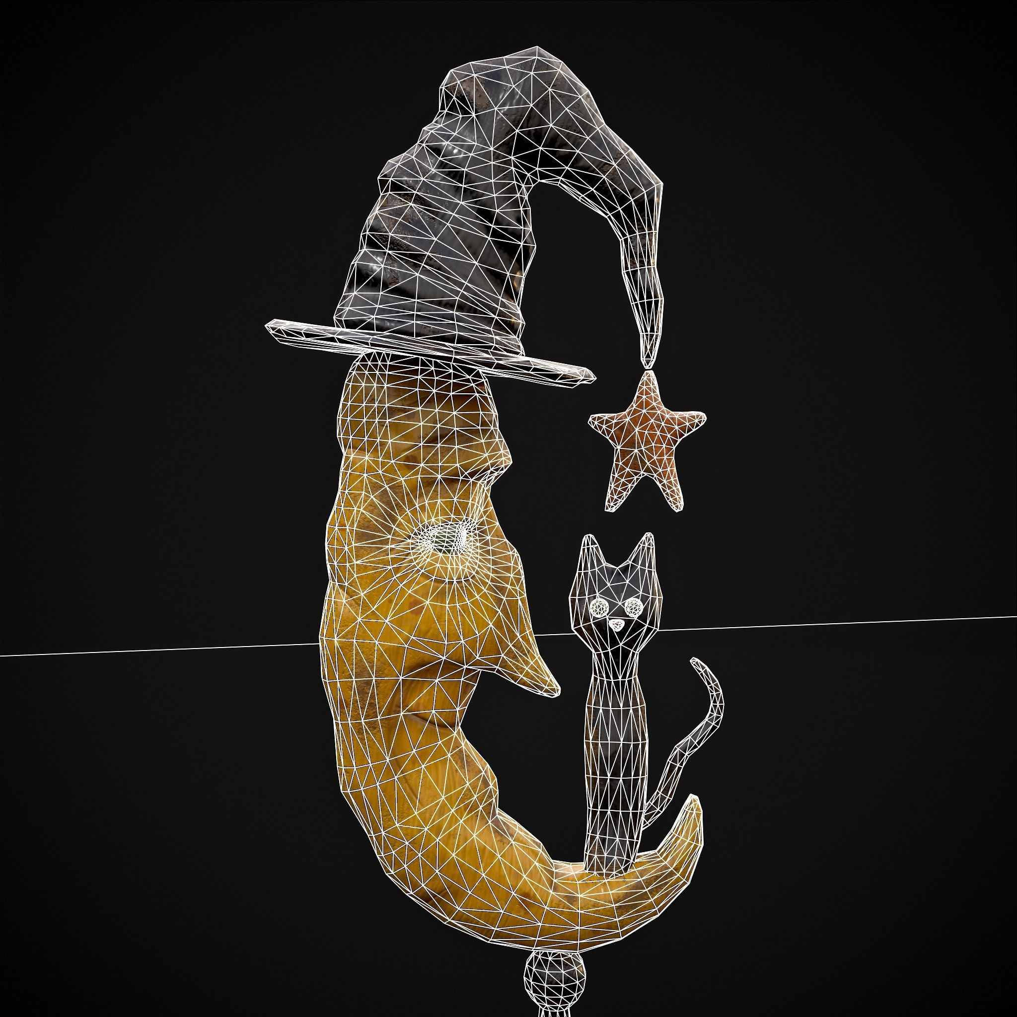 Moon and Cat  Low-poly 3D model_2