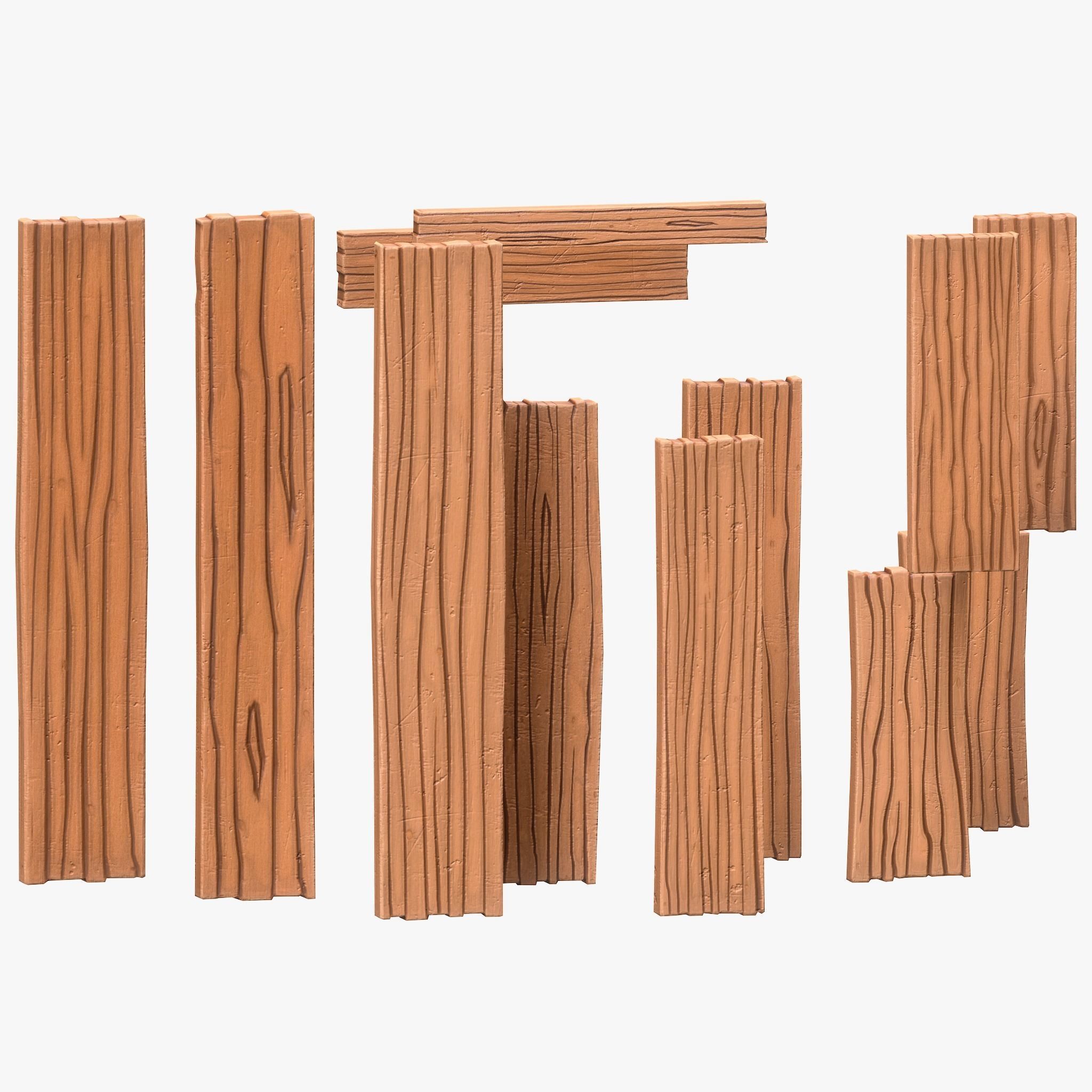 Stylized Wood Planks Low-poly 3D model_5