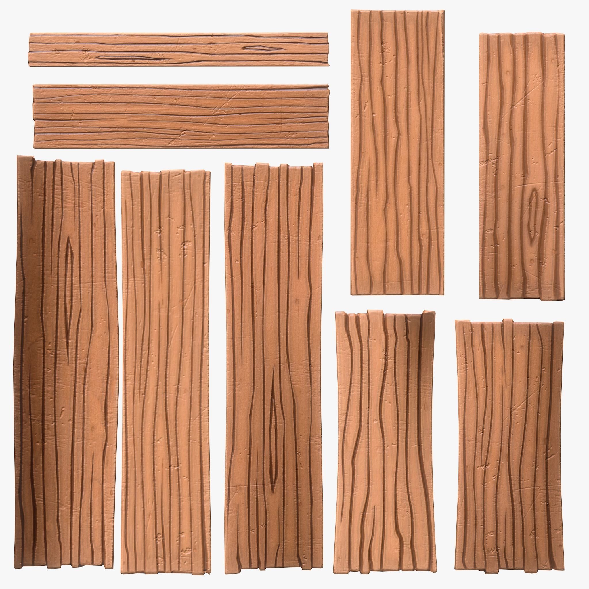 Stylized Wood Planks Low-poly 3D model_2