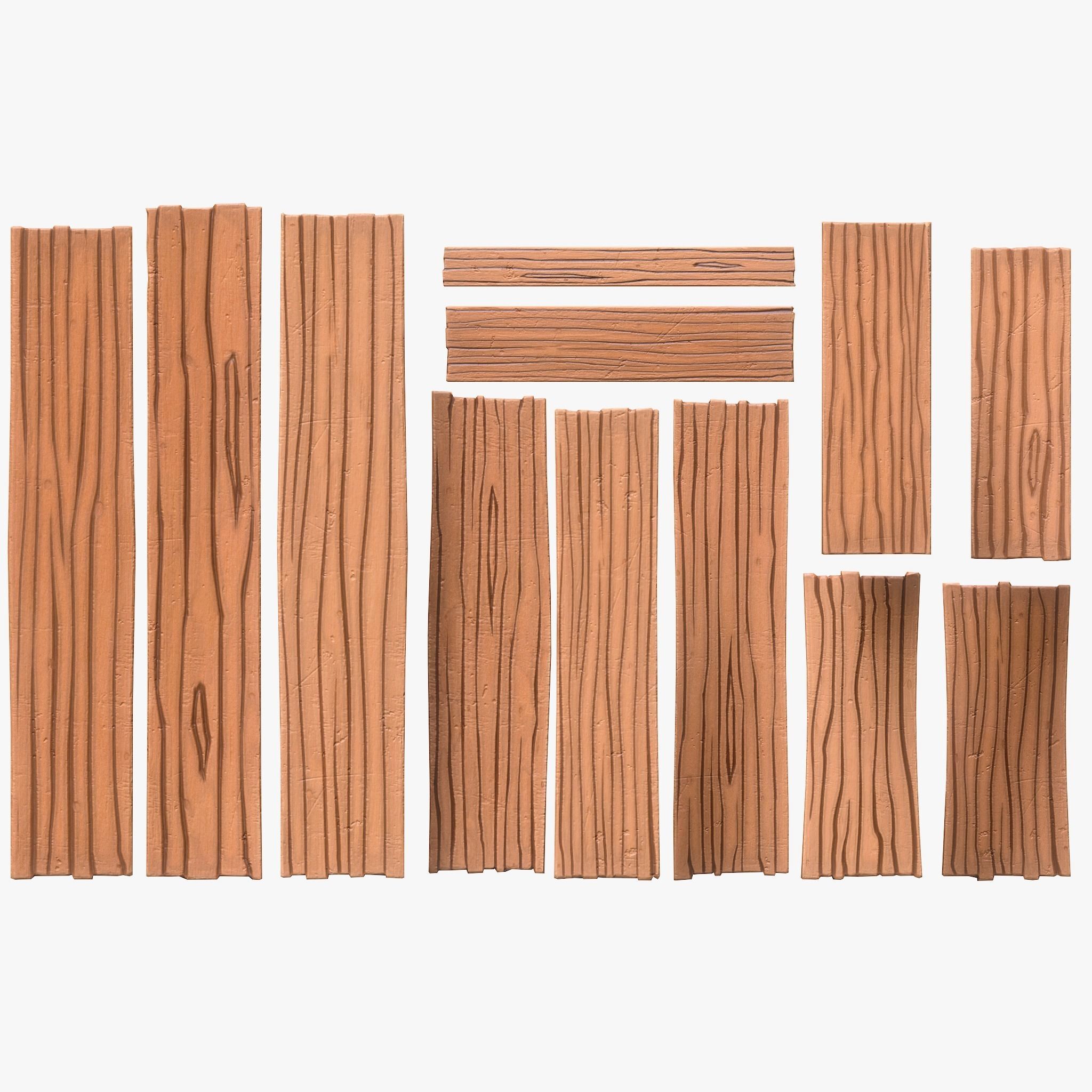 Stylized Wood Planks Low-poly 3D model_4
