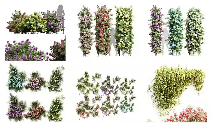 7 Different SETS of Plant Flower SET VOL69 3D Model Collection