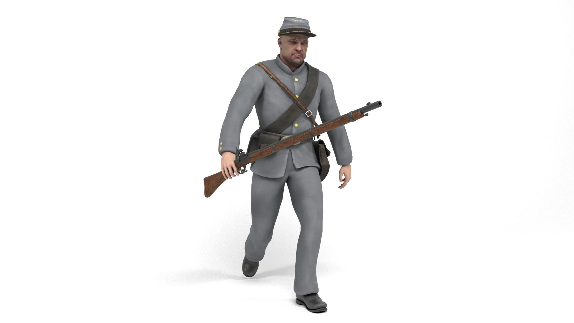 Confederate Soldier 2 Low-poly 3D model_9