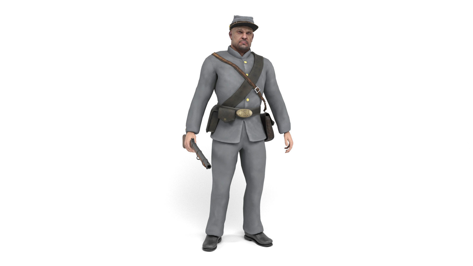 Confederate Soldier 2 Low-poly 3D model_7