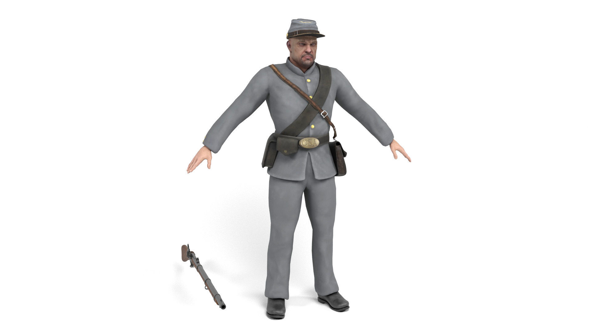 Confederate Soldier 2 Low-poly 3D model_1