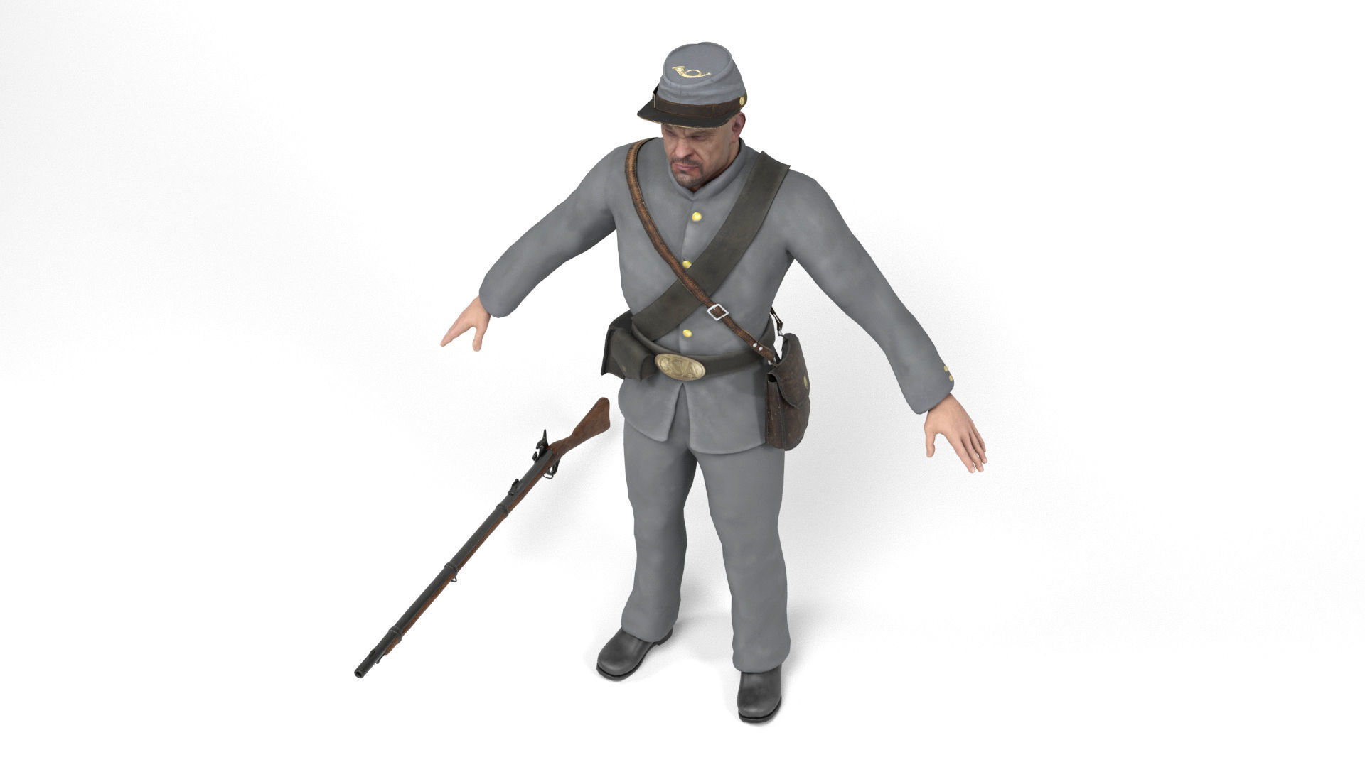 Confederate Soldier 2 Low-poly 3D model_5