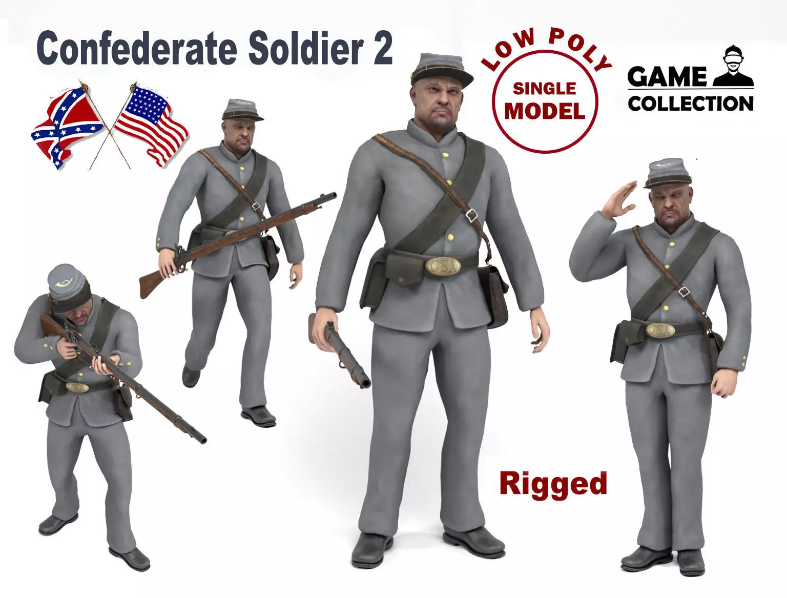 Confederate Soldier 2 Low-poly 3D model_0