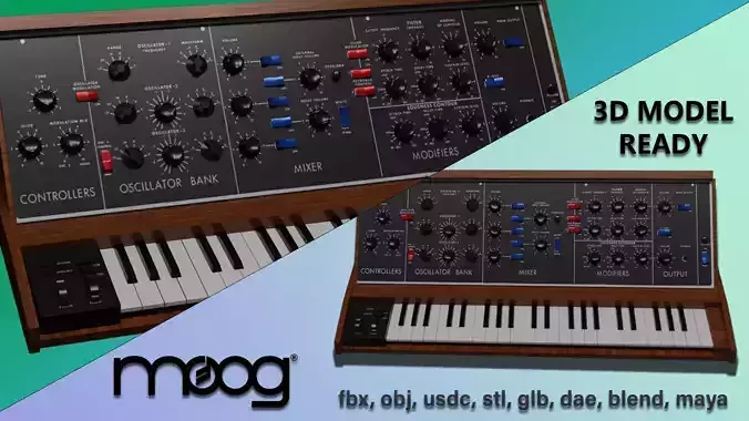 Vintage Mini Moog Synthesizer - 3D Model 3D model