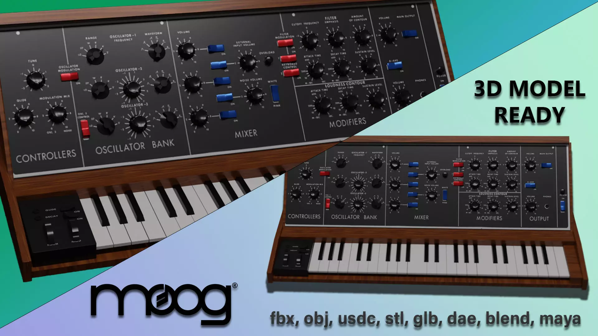 Vintage Mini Moog Synthesizer - 3D Model 3D model_0
