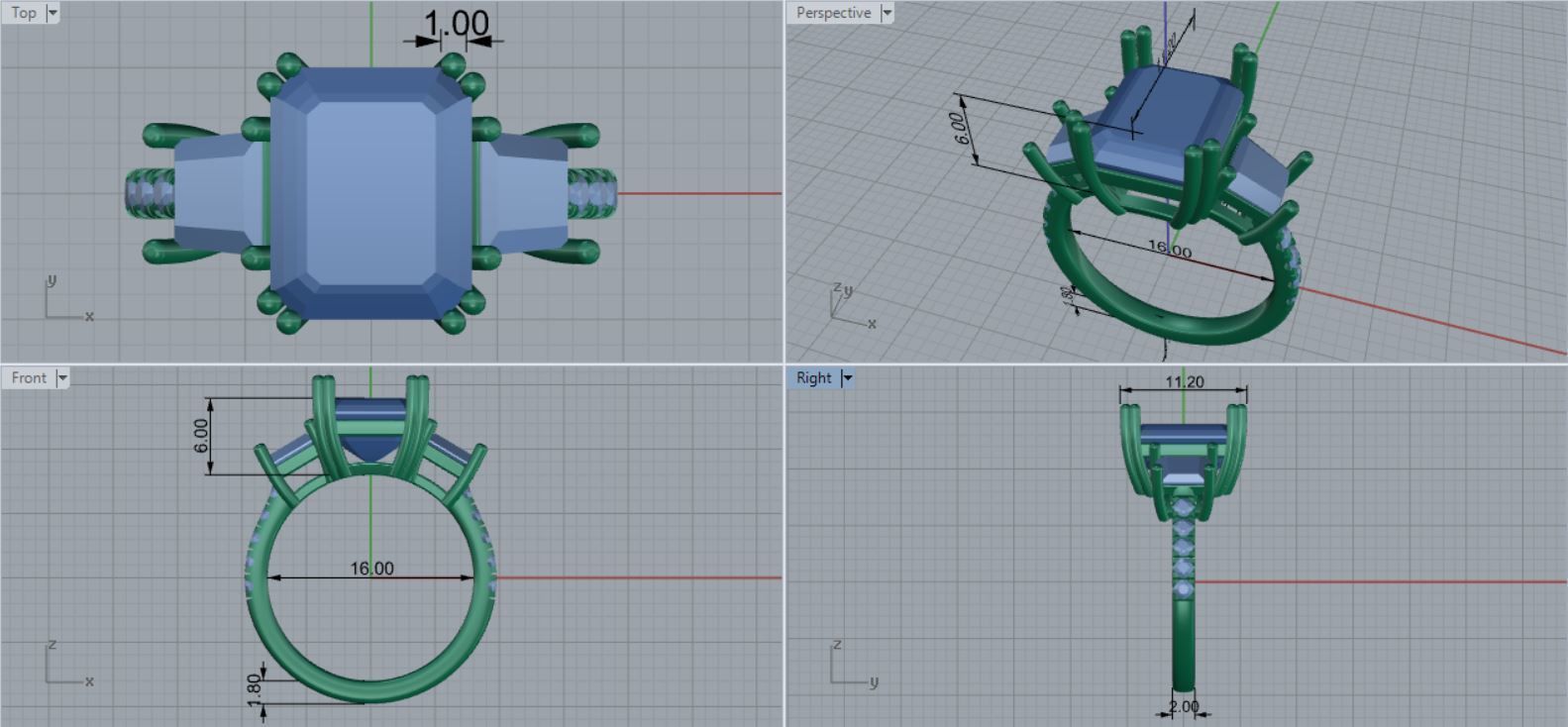 3 Stone Engagement Ring 3D print model_12