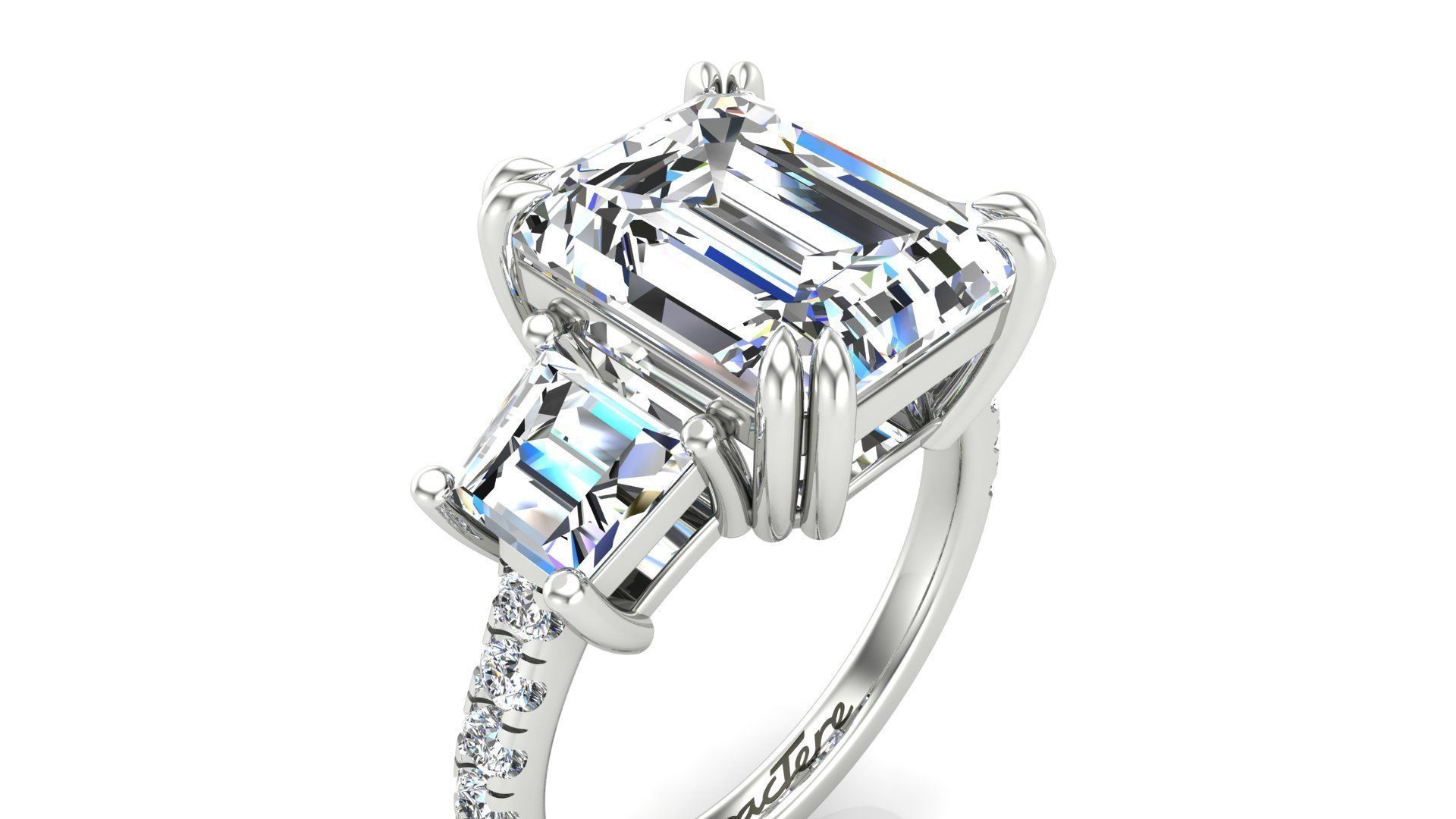 3 Stone Engagement Ring 3D print model_8