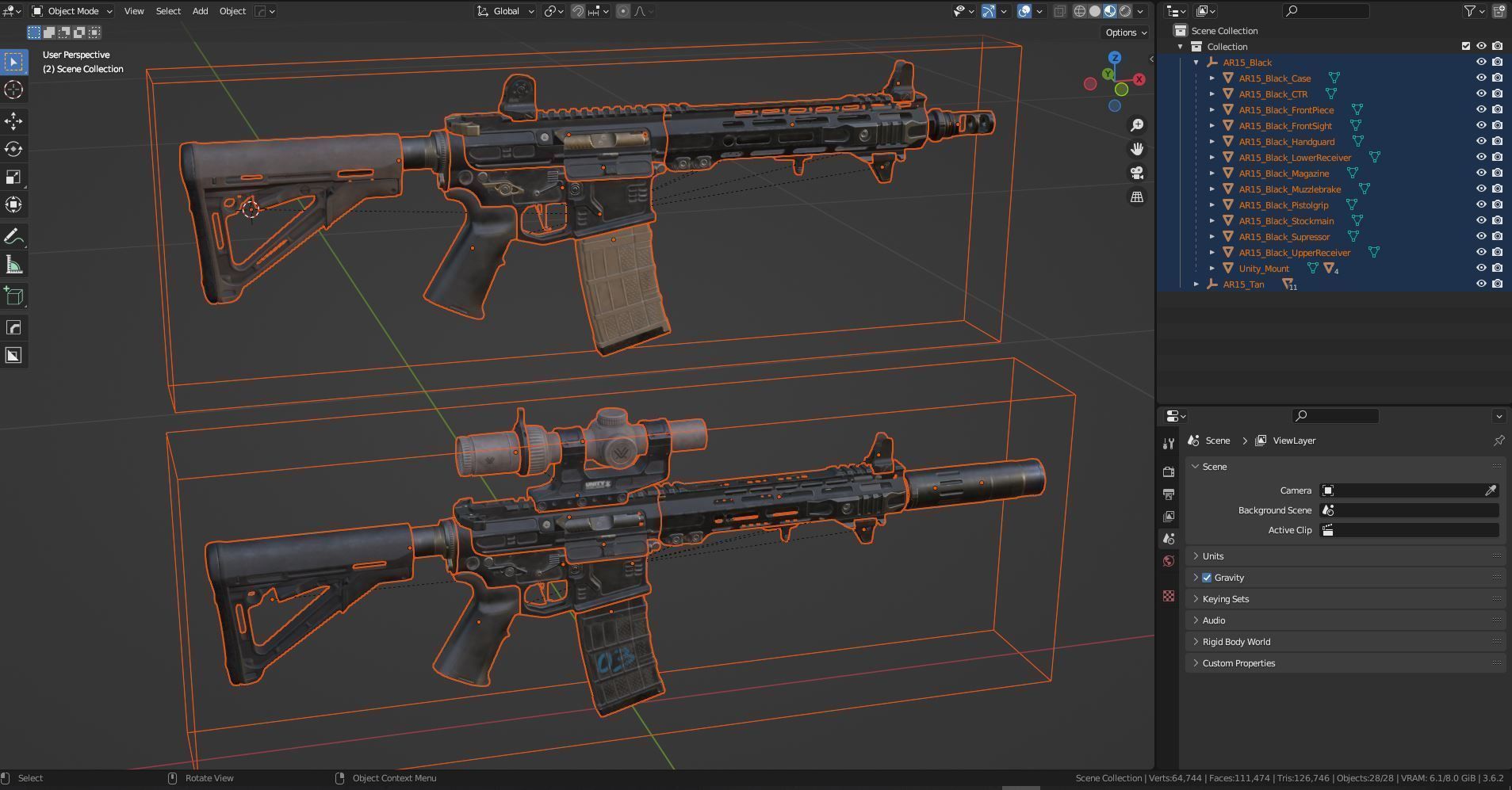 CUSTOM AR-15 RIFLE Low-poly 3D model_14