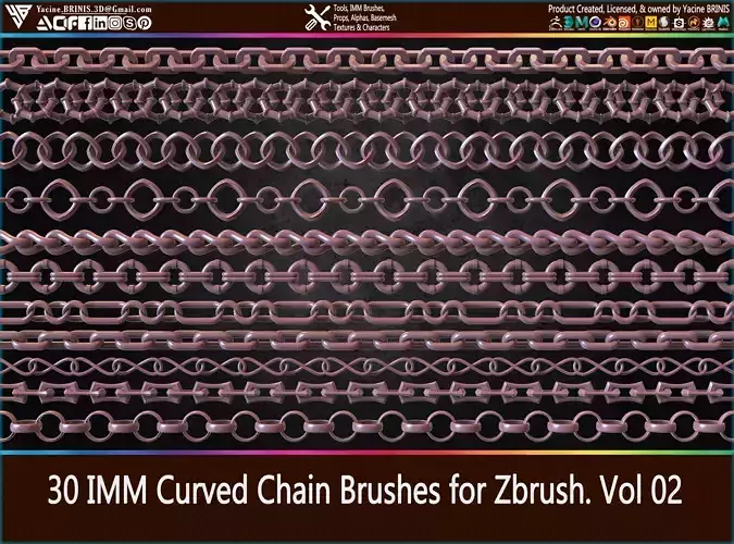 30 IMM Curved Chain Brushes for ZBrush Volume 02 Low-poly 3D model