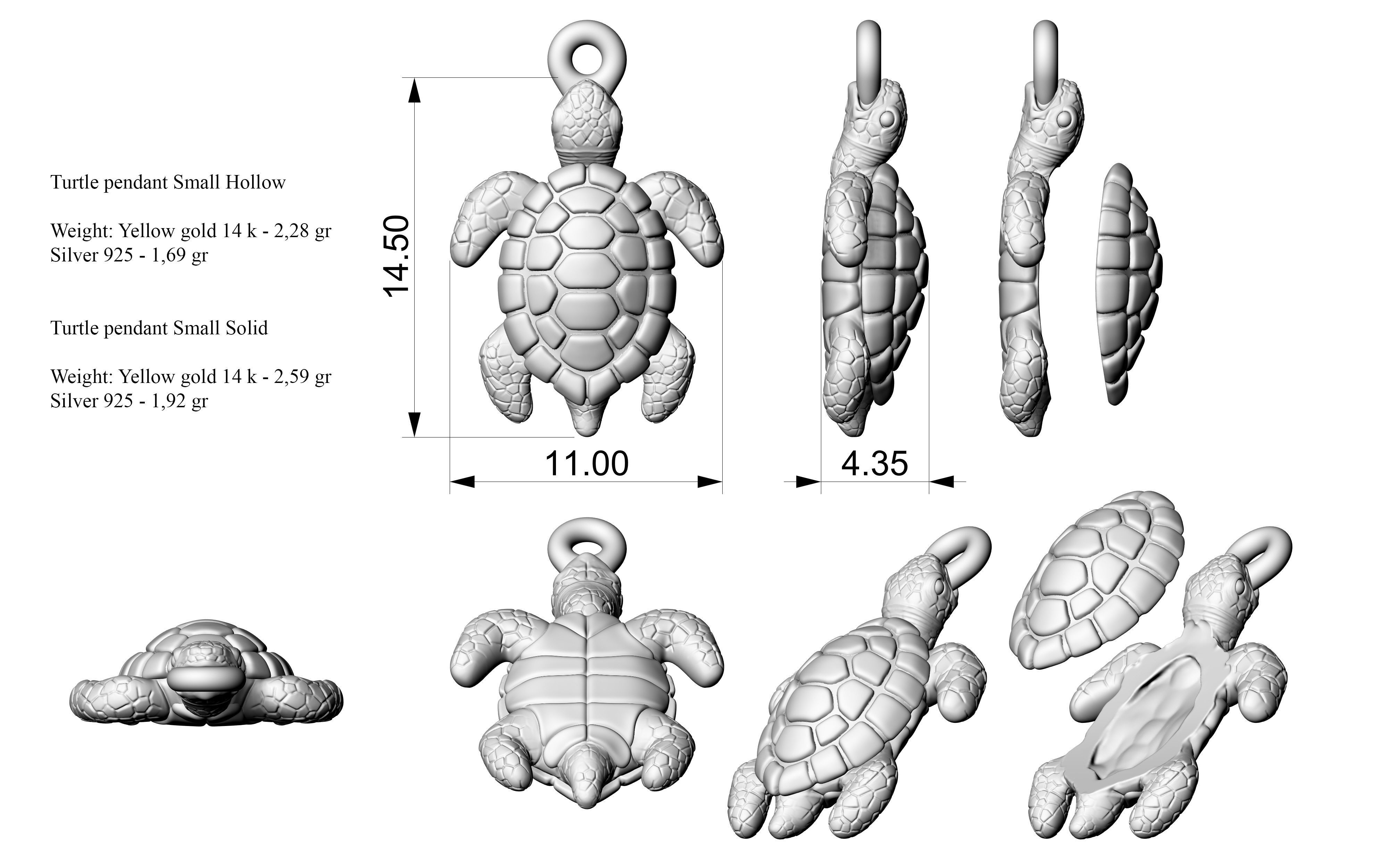 Turtle pendant 3D print model_3