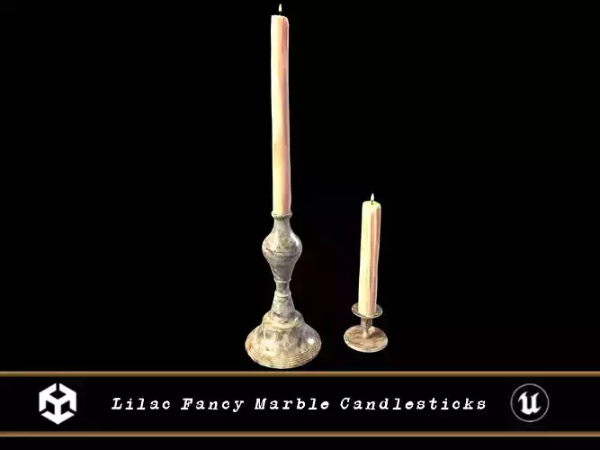 Lilac Fancy Marble Candlesticks Low-poly 3D model