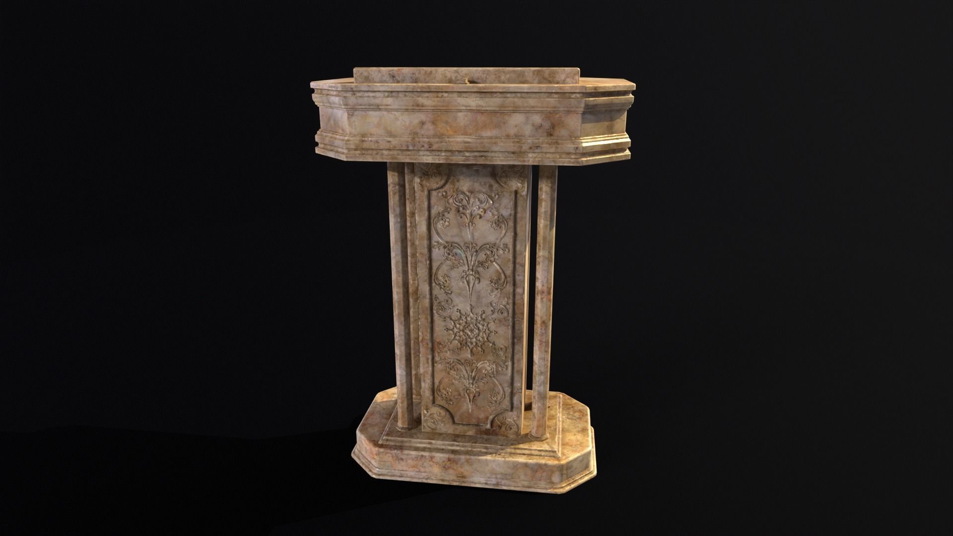 Medieval Old Fancy Marble Podium Low-poly 3D model_6