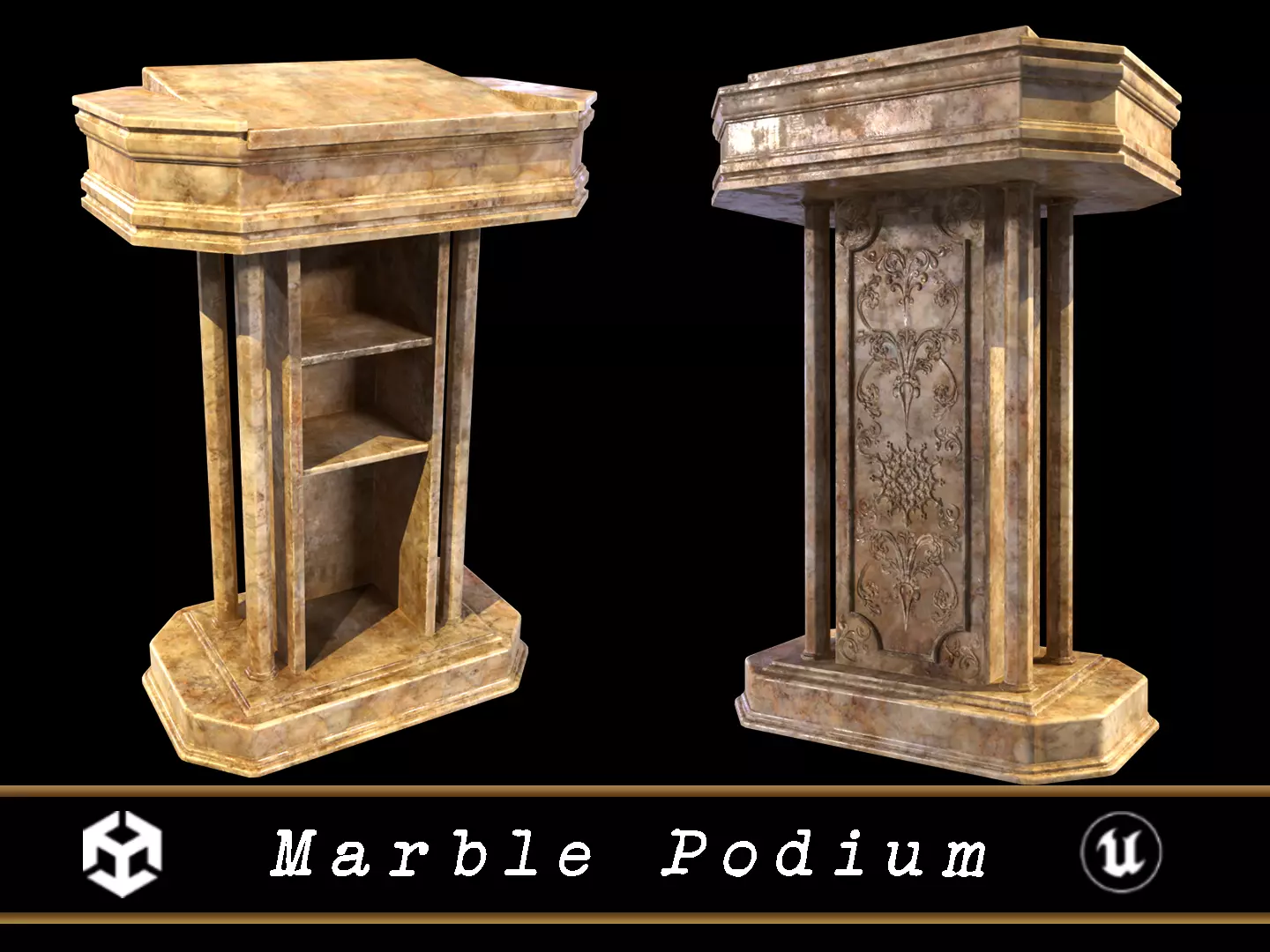 Medieval Old Fancy Marble Podium Low-poly 3D model_0