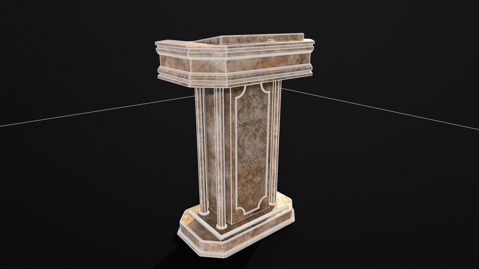 Medieval Old Fancy Marble Podium Low-poly 3D model_3