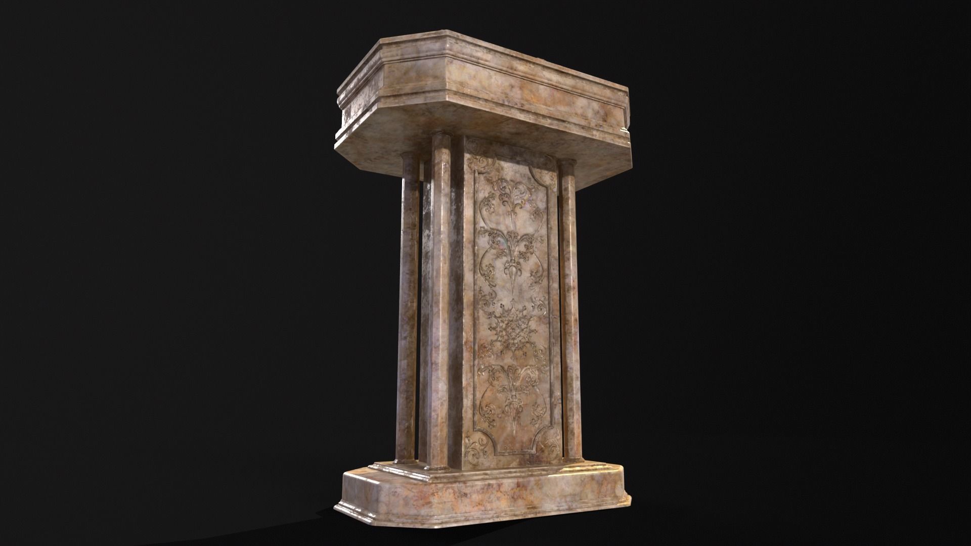 Medieval Old Fancy Marble Podium Low-poly 3D model_20