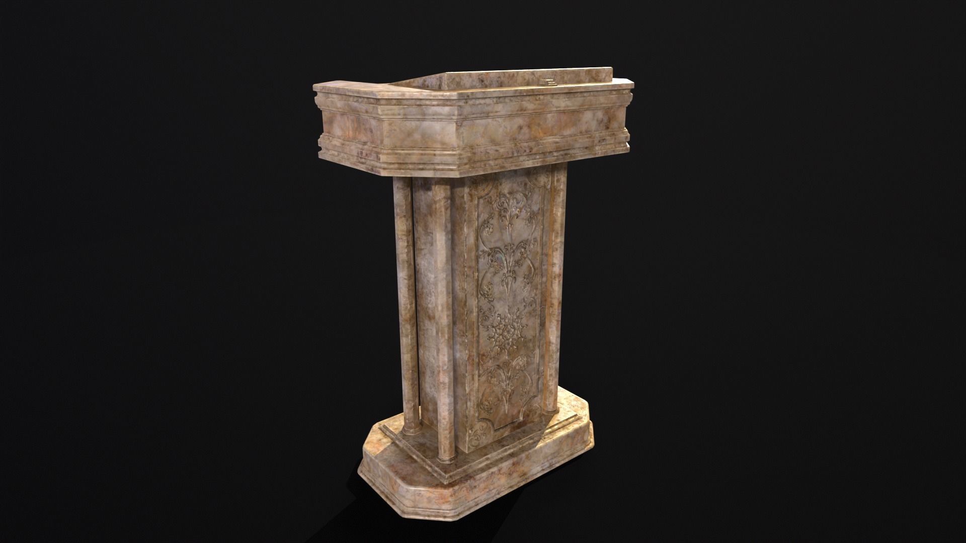 Medieval Old Fancy Marble Podium Low-poly 3D model_2