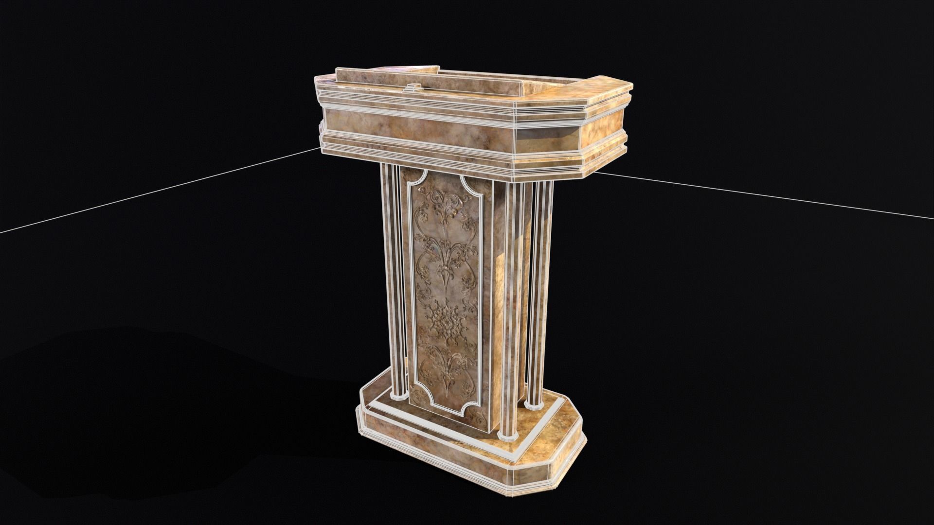 Medieval Old Fancy Marble Podium Low-poly 3D model_9