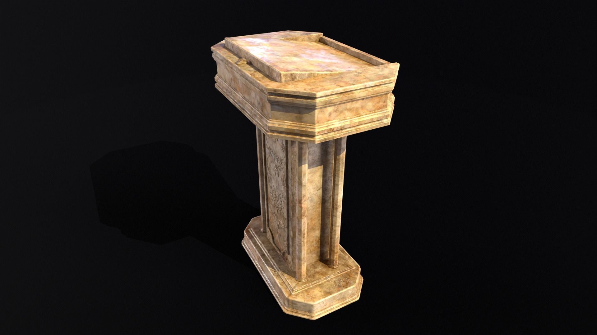 Medieval Old Fancy Marble Podium Low-poly 3D model_10