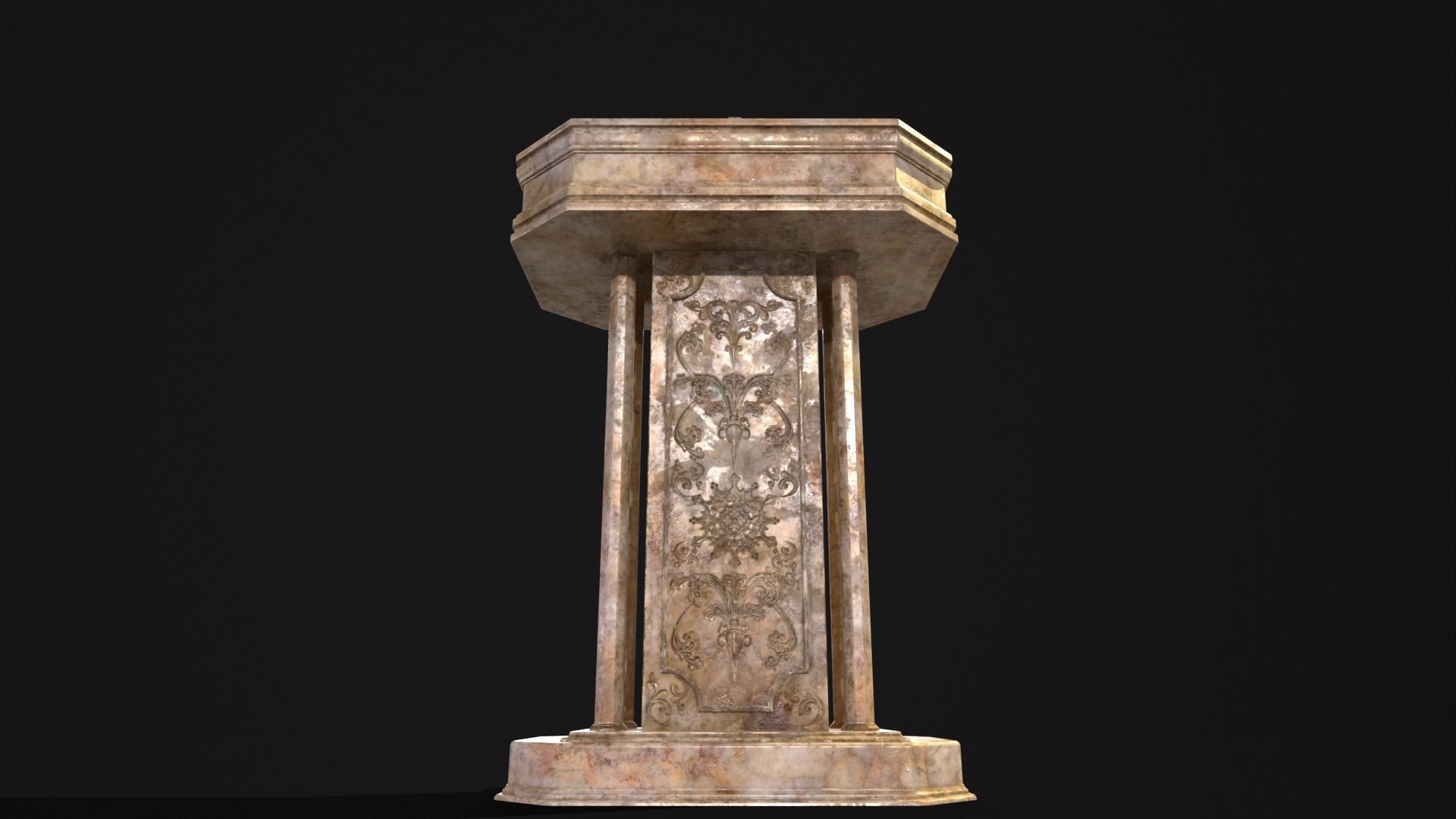 Medieval Old Fancy Marble Podium Low-poly 3D model_22