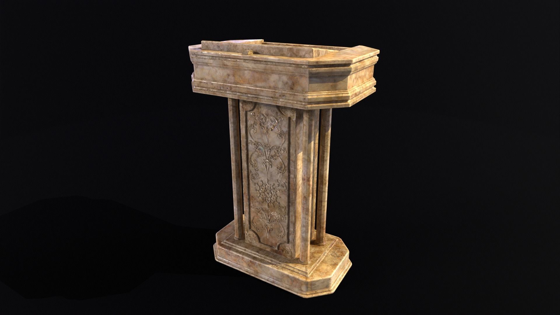 Medieval Old Fancy Marble Podium Low-poly 3D model_8