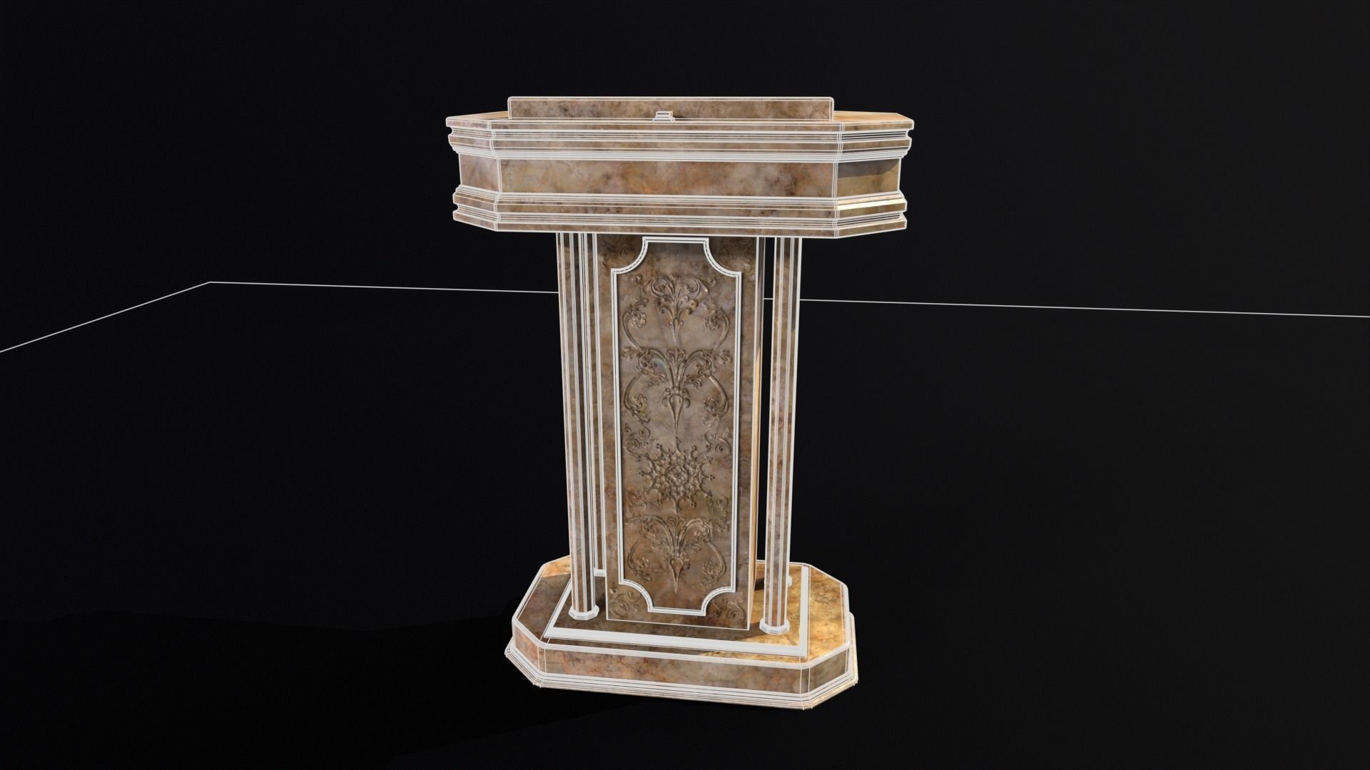 Medieval Old Fancy Marble Podium Low-poly 3D model_7