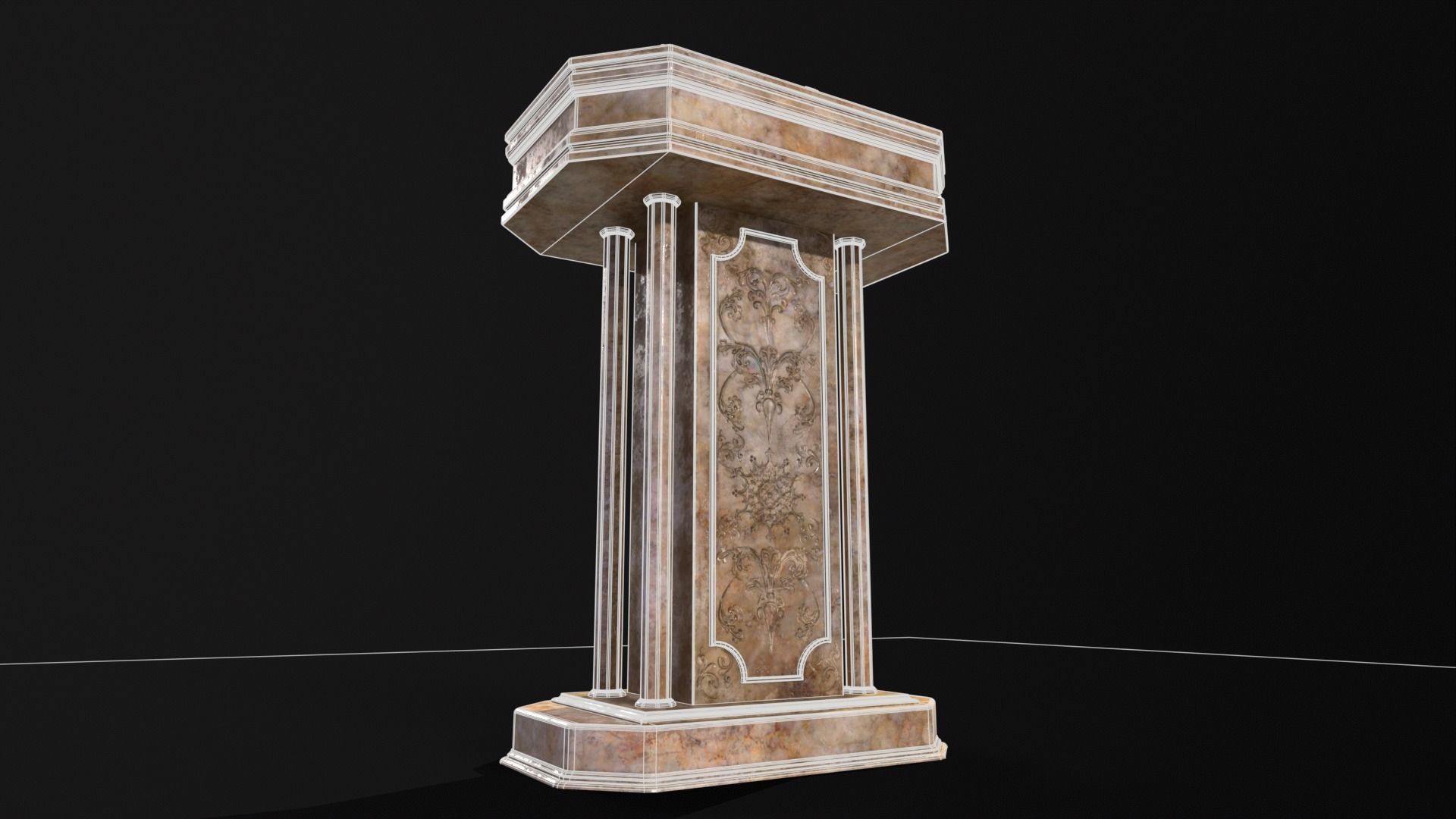 Medieval Old Fancy Marble Podium Low-poly 3D model_21
