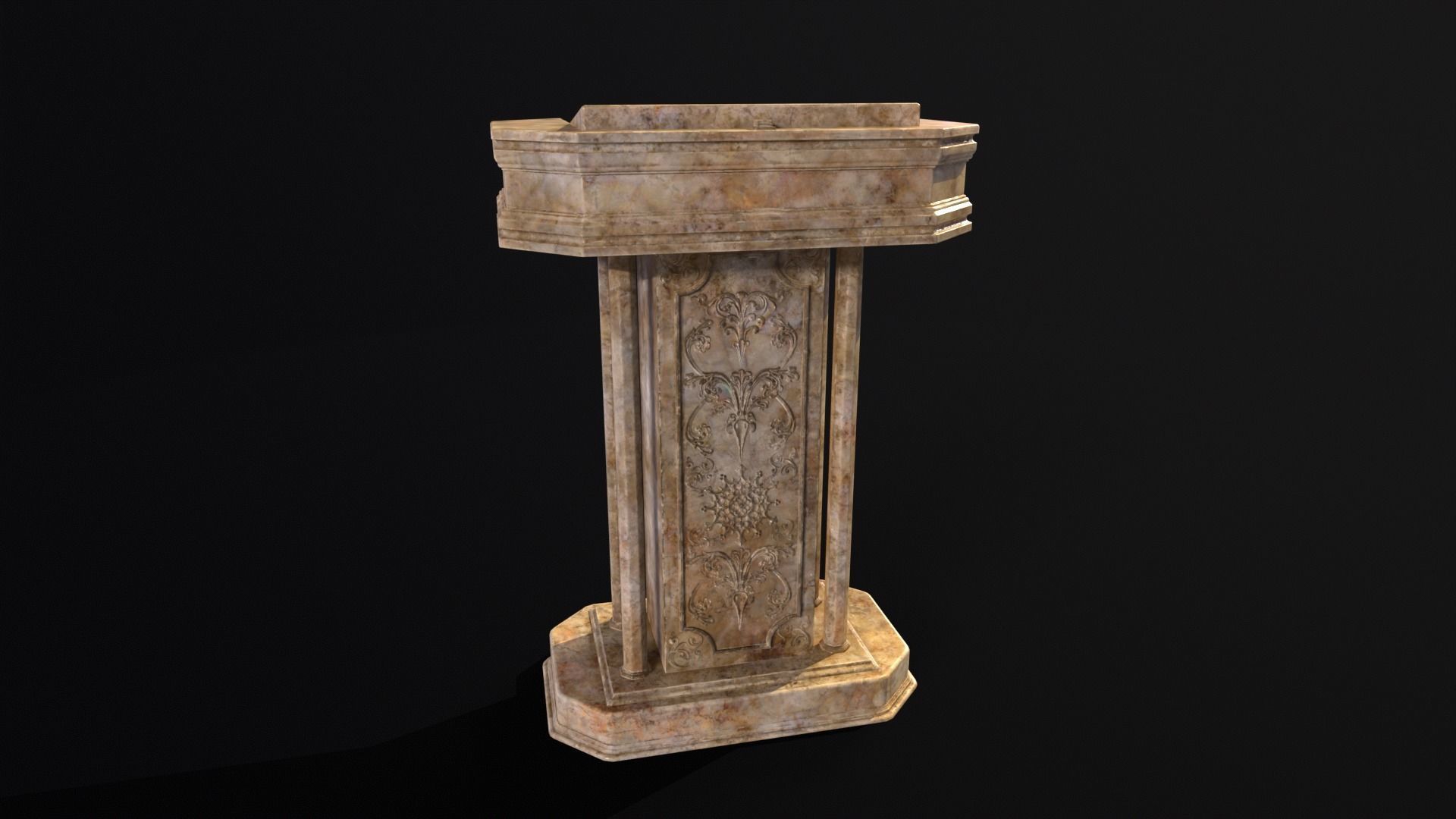 Medieval Old Fancy Marble Podium Low-poly 3D model_4