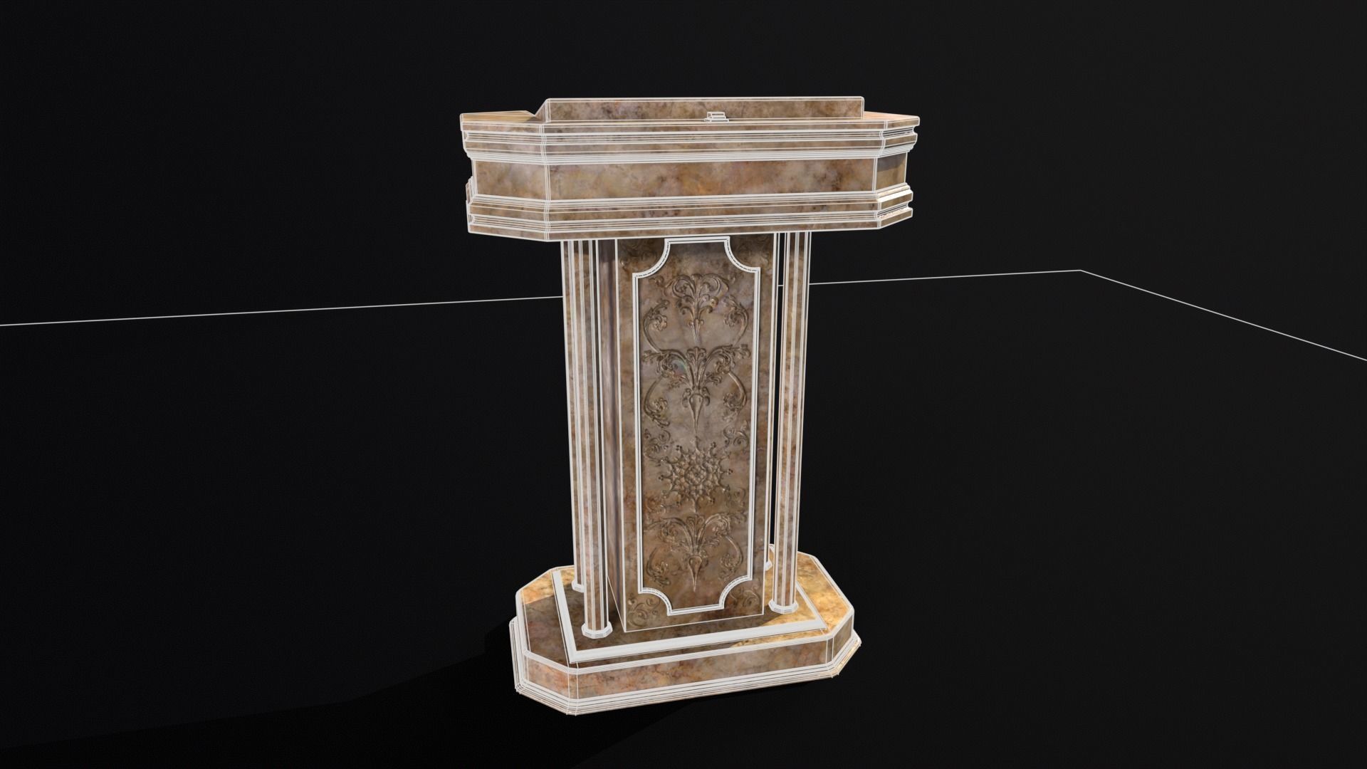 Medieval Old Fancy Marble Podium Low-poly 3D model_5
