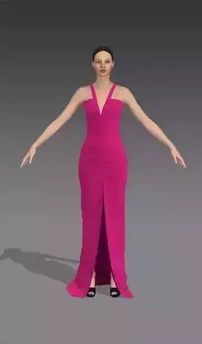 Magenta dress v neckine slit skirt elastic look modern