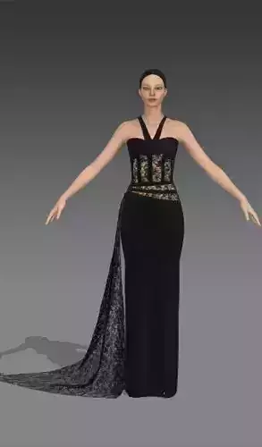 Dress lace detail corset dress black  Low-poly 3D model