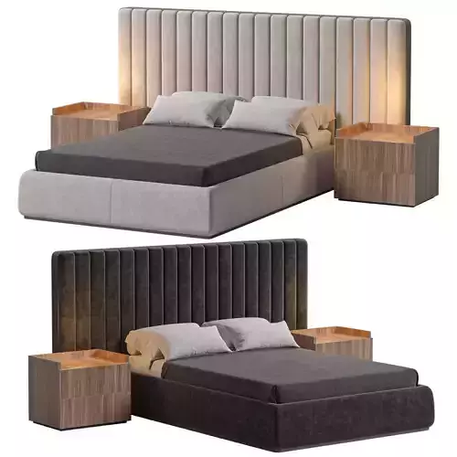 Walvia Gray Velvet Luxury Wide Headboard Bed